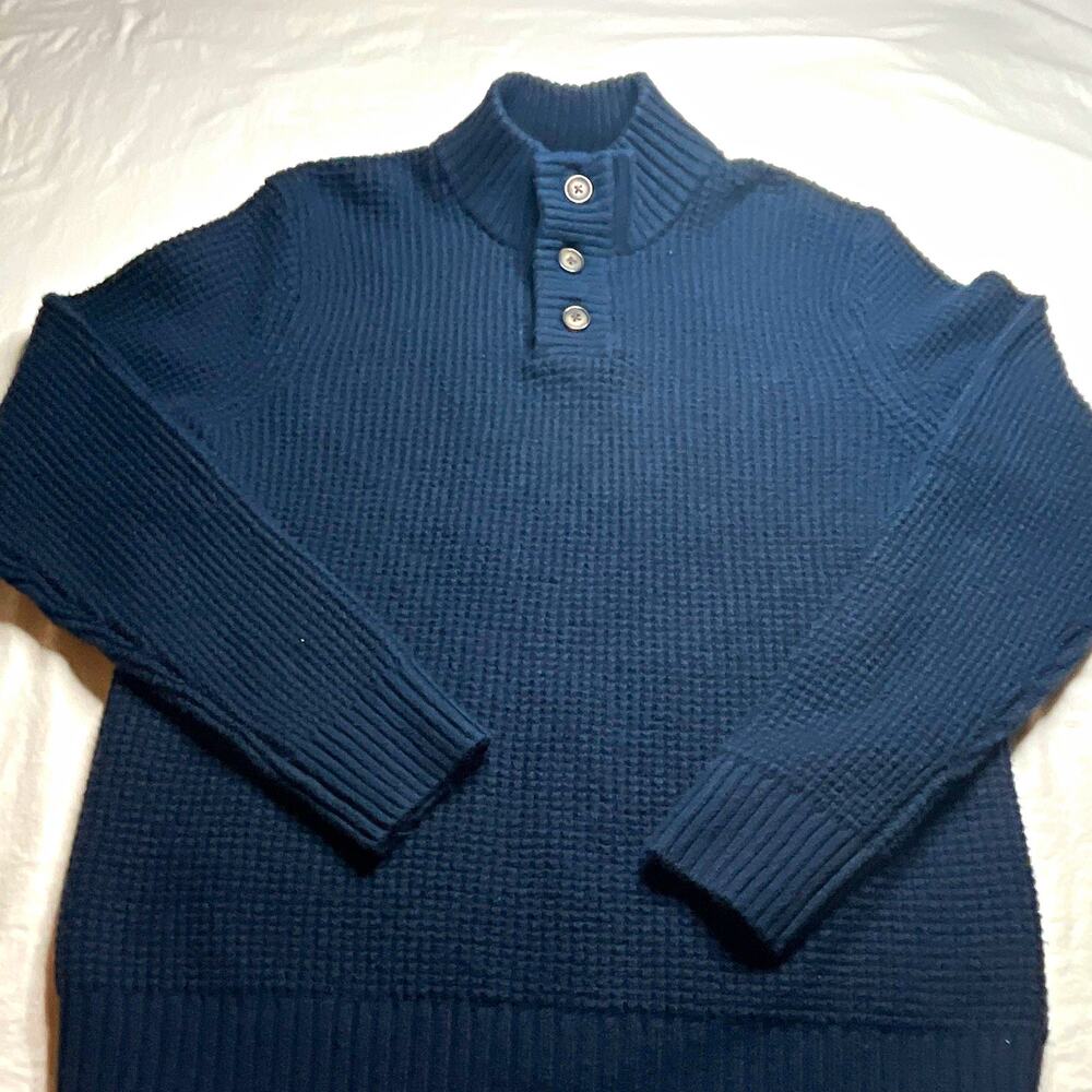 Old Navy Men’s Blue Waffle-Knit Mock Neck Henley Pullover Sweater Size M